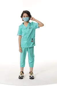 Children doctor vet costume set, short sleeve top pants mask, role play cosplay outfit.