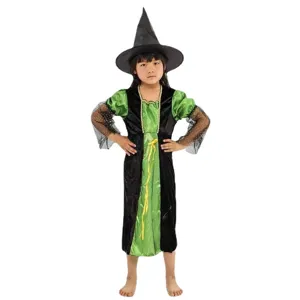 Costume de sorcière d'Halloween pour enfants robe cosplay vert noir fête déguisement fille.