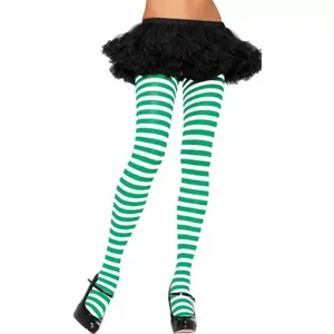 St. Patrick's Day green and white striped tights party cosplay pantyhose costume accessory