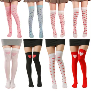 Valentine day heart over knee stockings sexy printed long socks for women party wear