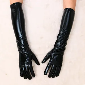 Lange schwarze Kunstlederhandschuhe fuer Cosplay Halloween Partys und Buehnenauffuhrungen.