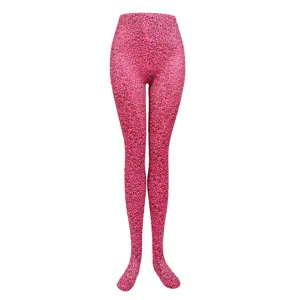 Sexy pink leopard print tights for women, sheer hosiery stockings for nightclub party apparel.