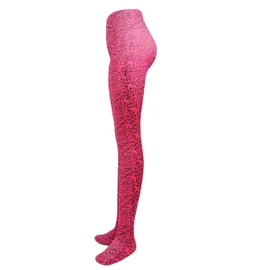 Sexy pink leopard print tights for women, vibrant full-body stockings for party and club wear.