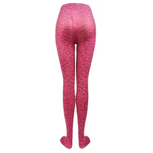 Pink leopard print tights for women, sexy night club party hosiery detail display.