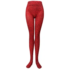 Red leopard print tights stockings for women, sexy hosiery for party nightclub Halloween wear.
