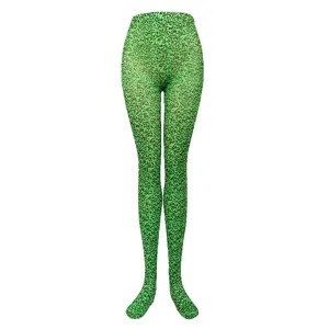 Green leopard print pantyhose, sexy sheer tights for Halloween party, nightclub and performance.