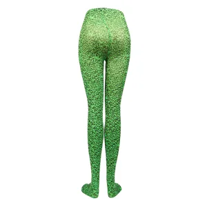 Vibrant green leopard print pantyhose tights, sexy clubwear detail view for party.
