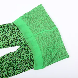 Green leopard print pantyhose tights for women, stretchy high waist Halloween party hosiery.