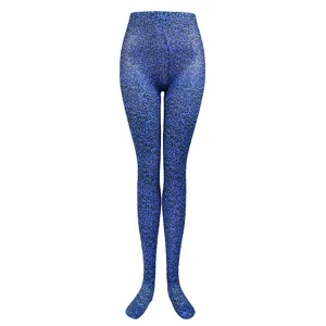 Blue leopard print pantihose sexy tights for nightclub party and Halloween costume performance.