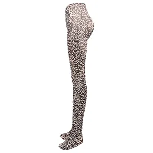 Leopard print tights detail view showcasing the seamless pattern and fit for sexy party wear.