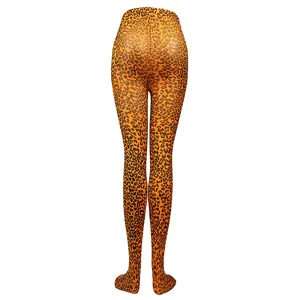Sexy leopard print pantyhose detail view, stretch tights for party, club and Halloween wear.