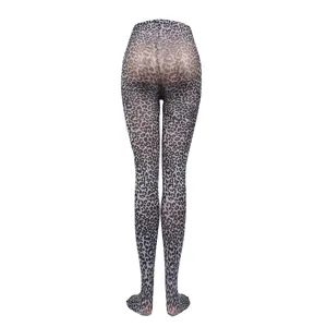 Sexy leopard print sheer pantyhose for women, breathable translucent tights for club and party wear.