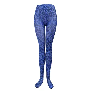 Blue leopard print pantyhose tights sexy clubwear Halloween party costume hosiery
