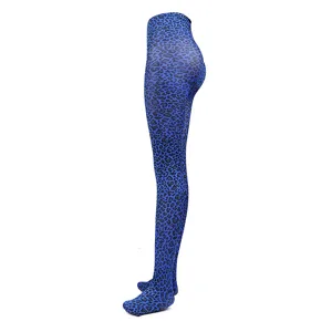 Blue leopard print tights for women, sexy stockings and pantyhose for party and nightclub wear.