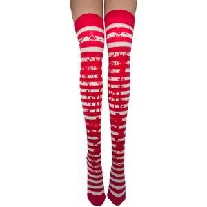 Halloween bloody stripe over knee socks costume party cosplay long thigh high stockings