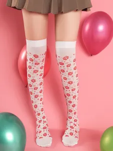 Valentine's Day over-the-knee stockings red lips love heart printed long socks party hosiery