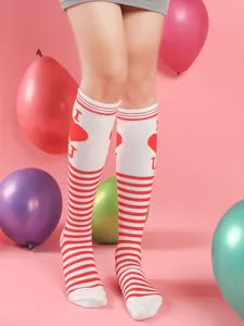 Valentine's heart striped over-knee socks sexy red and white party stockings for women