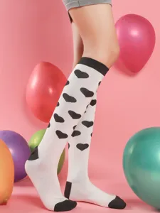 Valentine heart print over-the-knee socks fashion cute hosiery sweet style stocking 1pr