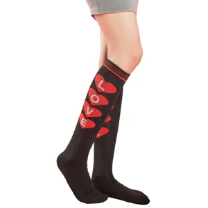 Black over the knee socks with red heart and love print, perfect for dating and daily wear.