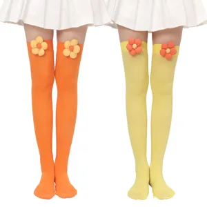 Calcetas largas por encima de la rodilla con decoración floral 3D, medias bonitas para mujeres.