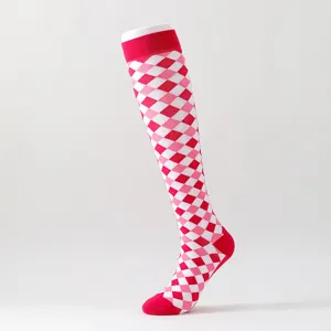 Damen Kniestrümpfe Rautenmuster Karo Lang Strick Socken Herbst Winter Mode Stil Neu