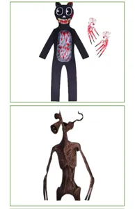 Set de disfraz de cosplay de juego de terror de Halloween para niños con mamelucos espeluznantes.