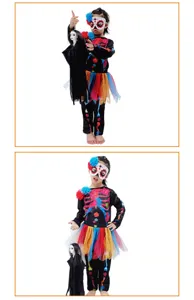 Kinder Halloween Skelett Kostüm bunte Kleidung gruseliges Geister Party Outfit für Mädchen