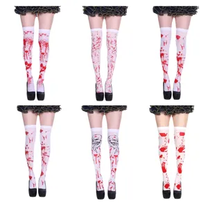 Halloween Blood Stained Over Knee Stockings Scary Horror Cosplay Costume Props Women High Thigh Socks