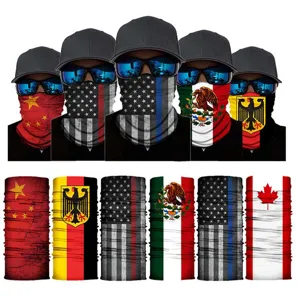 Outdoor tactical magic headbands detail view with various national flags and patterns.