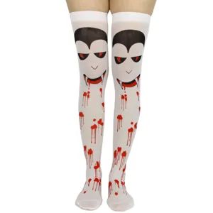 Halloween vampire thigh high stockings white blood print over knee party costume socks