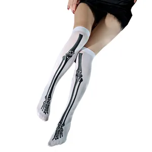 Halloween skeleton print over-the-knee stockings white funny cosplay party long socks