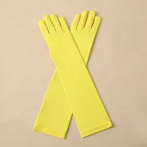 Gants de soirée longs en soie de lait extensible jaunes pour fête festival costume d'Halloween.