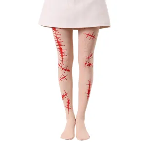 Halloween bloody scar printed tights scary costume hosiery over-the-knee party socks