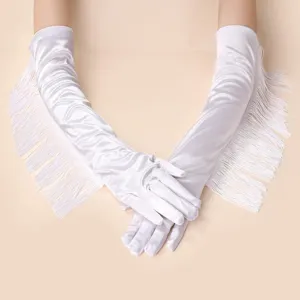Long Tasselled Satin Gloves Women Opera Evening Party Latin Dance Performance Elegant Bridal Costume Gloves