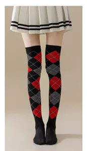 Women over the knee argyle socks fashion gothic punk long stockings hosiery party wear