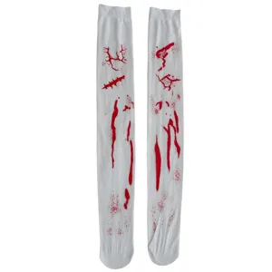 Halloween bloody print over-the-knee sock detail shot showing spooky scar patterns.