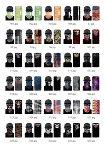 Detailed view showcasing multiple versatile outdoor magic headbands and face masks.