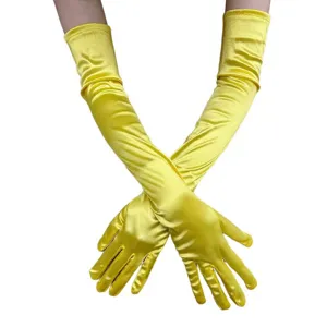Gelbe Satin Langarm Handschuhe Damen Abend Party Hochzeit Abschlussball Opern Handschuhe