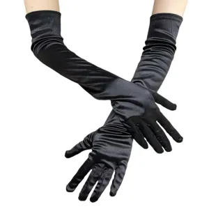 Schwarze lange Satin Handschuhe Damen Abendmode Oper Hochzeit Party elegante Accessoires neu.