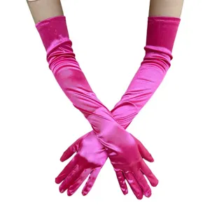 Lange rosa Satin Oper Handschuhe fuer Damen Abendparty Hochzeit Ballkleid Accessoires