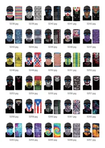 Details of versatile outdoor magic headbands and face masks with cool graphic prints.