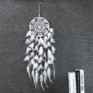 Bianco Matrimonio Acchiappasogni Fatto a Mano Piuma Cordino di Cotone Ornamento Sospeso Boho Casa Ufficio Decorazione Parete Regalo Creativo