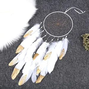 Atrapasueños de Plumas Hecho a Mano Carillón de Viento Anillo de Hierro Decoración Colgante de Pared Estilo Bohemio Adorno para el Hogar