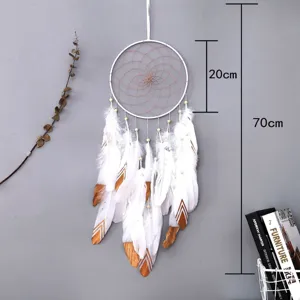 Atrapasueños blanco hecho a mano con cuentas de madera, decoración de pared bohemia 70cm