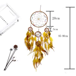 Dream catcher feather hanging five ring wind chime home decor wall ornament gift 20 90cm