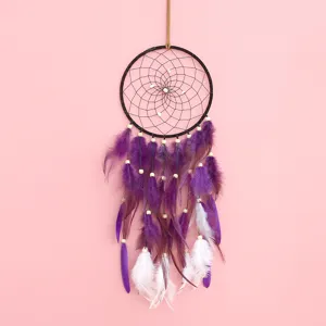 Handmade Feather Dream Catcher Wall Hanging Home Decor Boho Art Craft Wind Chime Ornament Purple Bedroom Gift