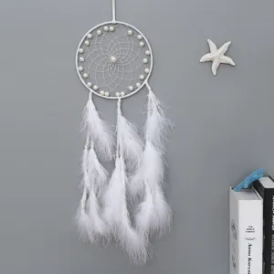 Handgemachte weiße Federn Traumfänger Wandbehang Dekoration für Boho Heim Schlafzimmer.