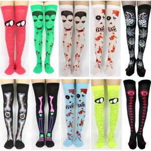 Halloween Vampiro Sangre Esqueleto Calcetines Altos Estampados Gótico Fiesta Cosplay Calcetines Largos Accesorios