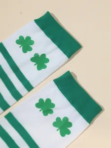 Calcetines altos de rayas con trébol verde para fiesta de san patricio disfraz festivo