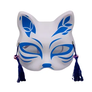 Masque de Renard Kitsune en PVC Japonais Mascarade Halloween Fête Cosplay Bleu Azur